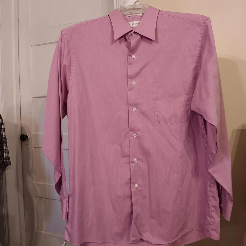 Van Heusen Wrinkle Free Men Long Sleeve Button Up Large Shirt Spring  Violet